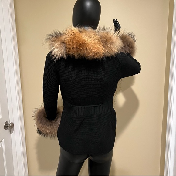 Real raccoon fur cardigan genuine fur collar trench coat parka jacket wool blaze - Picture 7 of 16